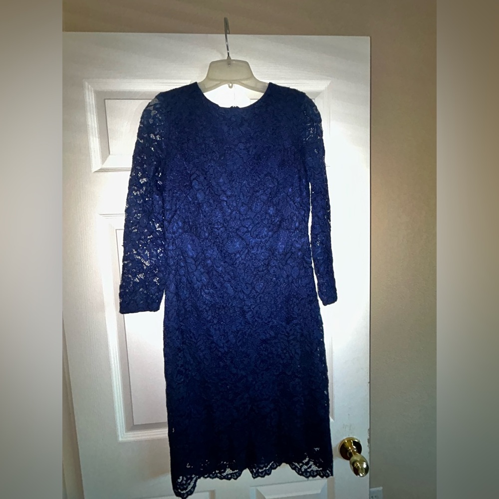 American Living Navy Lace Long Sleeve Sheath Dress